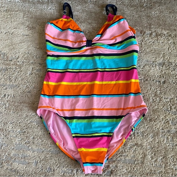 Anne Cole Signature Swimsuit One Piece Striped Wireless Multicolor Colorful: 12 - Picture 1 of 6
